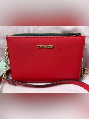 Steve Madden Red Saffiano Crossbody Bag with Gold Logo-READ ALL